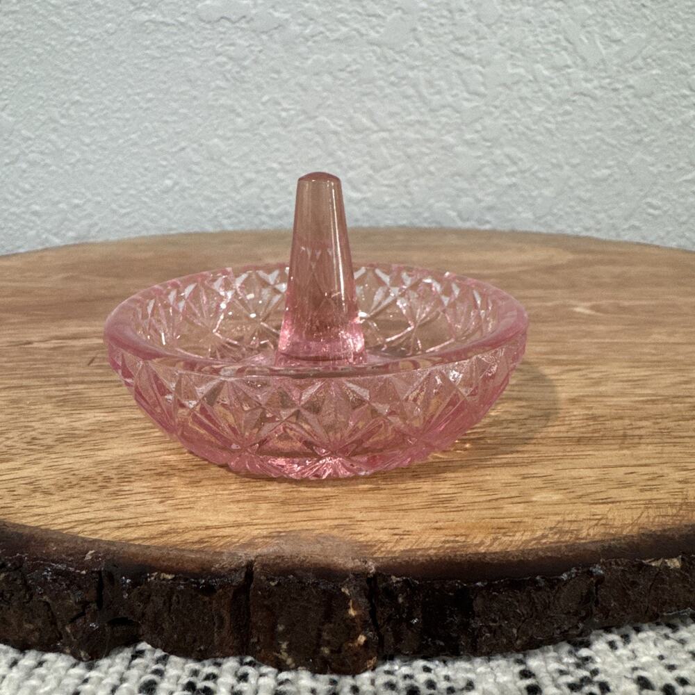 Fenton Pink Rose Glass Ring Holder Jewelry Trinket Dish Ring Display VTG